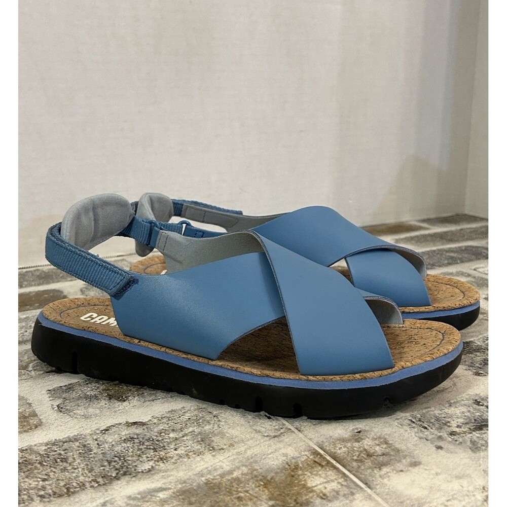 Camper Oruga Cross Strap Sandals Blue Full Grain Leather Women’s Size 10/EU 41